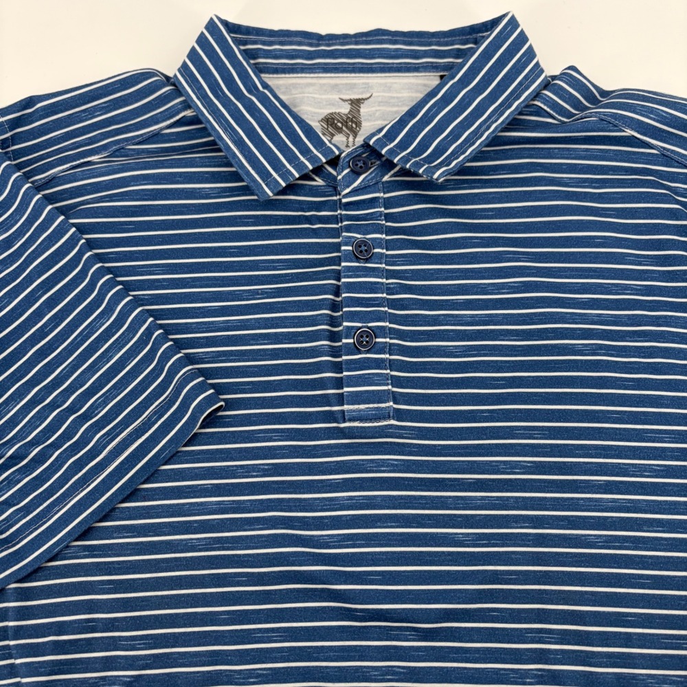 Raffi Mens Blue White Striped‎ 100% Cotton Short Sleeve Polo Golf Shirt Size L